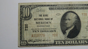 $10 1929 Meriden Connecticut CT National Currency Bank Note Bill! Ch. #720 VF!